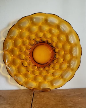 plateau vintage en verre ambré année 70