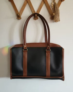 sac à main en cuir bicolore marron et noir